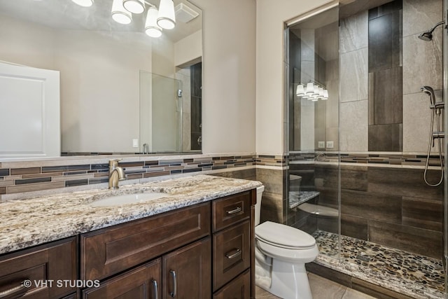 14 Vandenbergh Dr, South Barrington, IL 60010 - full bath featuring tile walls, a stall shower, vanity, and tile patterned floors