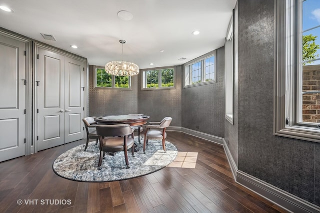 14 Vandenbergh Dr, South Barrington, IL 60010 - dining space with a chandelier, dark wood-style floors, recessed lighting, and healthy amount of natural light