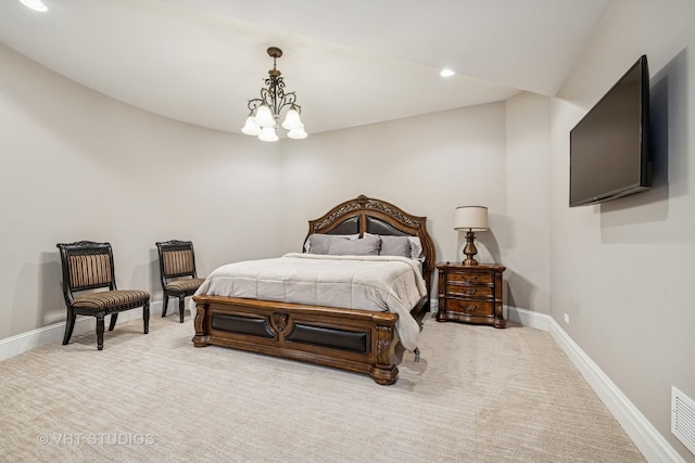 14 Vandenbergh Dr, South Barrington, IL 60010 - bedroom featuring light colored carpet, a chandelier, and recessed lighting