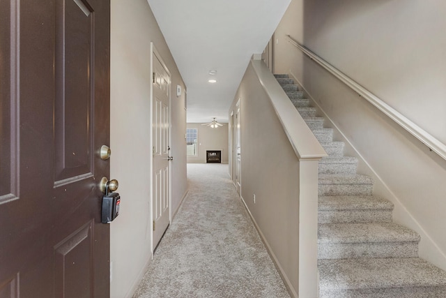 3418 Stoneway Ct, Champaign, IL 61822 - staircase featuring carpet floors and ceiling fan