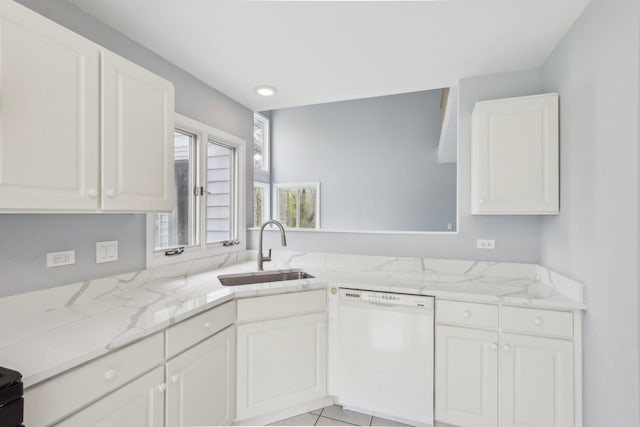 1173 Lamb Ln, Gurnee, IL 60031 - kitchen with white dishwasher, a sink, white cabinets, light stone counters, and recessed lighting