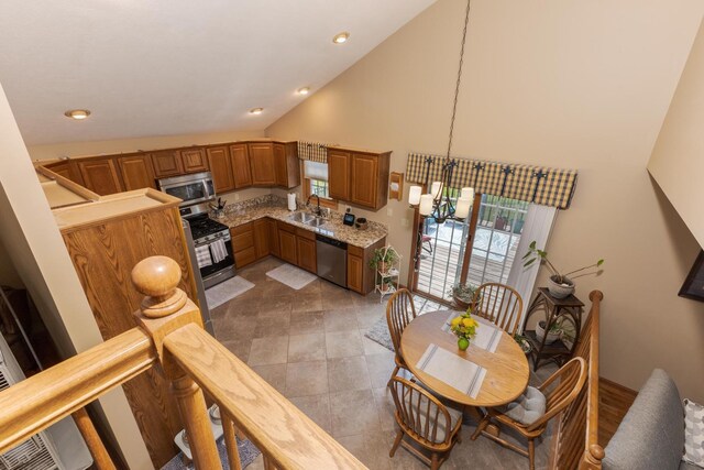 5 Tatiana Ct, Bloomington, IL 61704 - dining room featuring healthy amount of natural light, high vaulted ceiling, recessed lighting, and light tile patterned floors