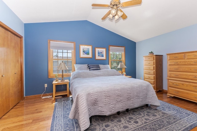 5 Tatiana Ct, Bloomington, IL 61704 - bedroom with wood finished floors, lofted ceiling, a closet, and ceiling fan