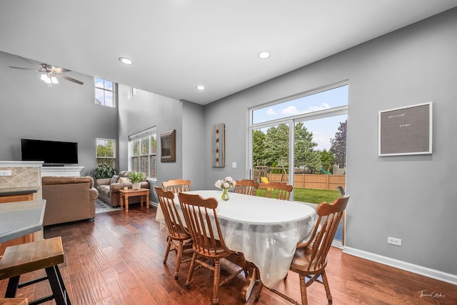13825 Trillium Ln, Plainfield, IL 60544 - dining space featuring plenty of natural light, a ceiling fan, recessed lighting, baseboards, and wood finished floors