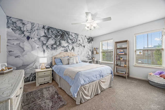 13825 Trillium Ln, Plainfield, IL 60544 - bedroom with light carpet, baseboards, a ceiling fan, and an accent wall
