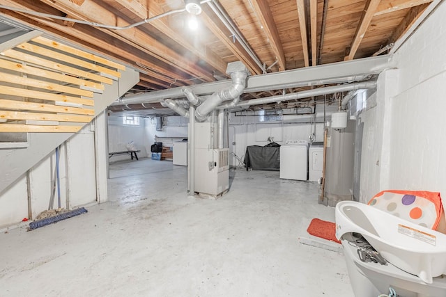 21 165th St, Calumet City, IL 60409 - below grade area featuring washing machine and dryer, water heater, and heating unit