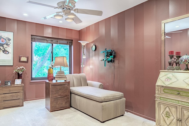 3070 Pheasant Creek Dr Unit 201, Northbrook, IL 60062 - living area featuring light carpet, ceiling fan, and recessed lighting