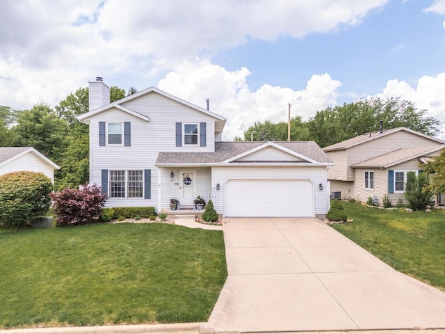 1613 Cutter Ct, Normal, IL 61761 - traditional-style home featuring a garage, a front lawn, driveway, a chimney, and roof with shingles