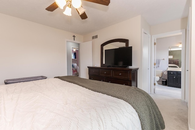 1613 Cutter Ct, Normal, IL 61761 - bedroom with light colored carpet, a ceiling fan, and ensuite bathroom