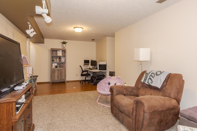 1613 Cutter Ct, Normal, IL 61761 - living area featuring an office area, carpet floors, a textured ceiling, and wood finished floors