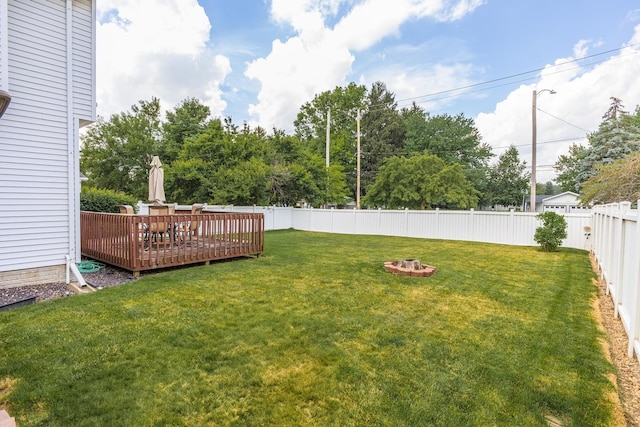 1613 Cutter Ct, Normal, IL 61761 - fenced backyard featuring a wooden deck and a fire pit