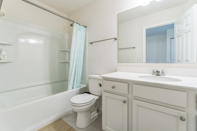 4138 Irving Rd, Aurora, IL 60504 - bathroom with toilet, vanity, shower / tub combo, and tile patterned floors
