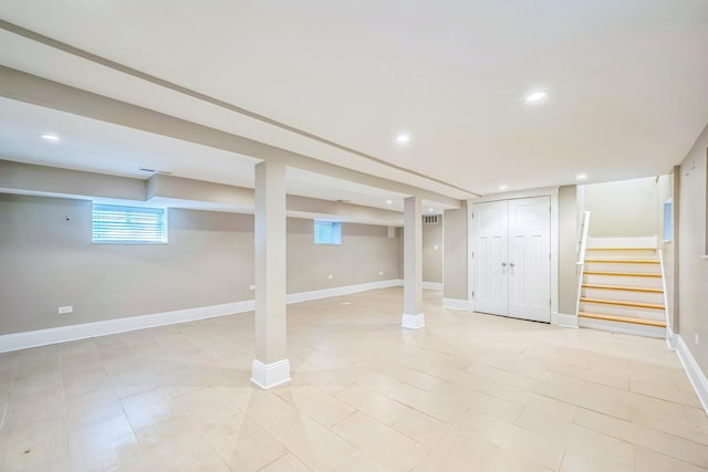 4248 N Sawyer Ave, Chicago, IL 60618 - basement featuring stairway, recessed lighting, and baseboards