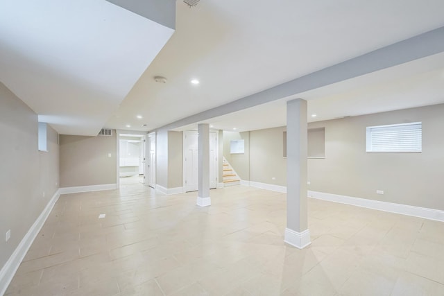 4248 N Sawyer Ave, Chicago, IL 60618 - basement with stairway, recessed lighting, and baseboards