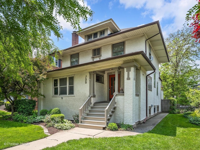 739 N E Ave, Oak Park, IL 60302 - traditional style home with stucco siding, a chimney, and a porch