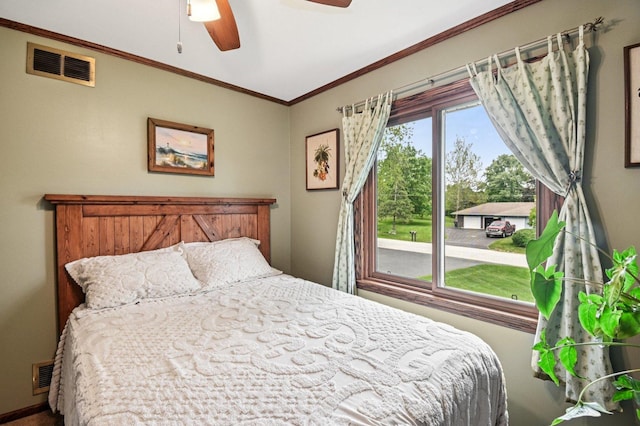 36746 N Eastmoor Ave, Lake Villa, IL 60046 - bedroom featuring crown molding and a ceiling fan