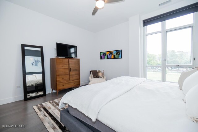 367 W Locust St Unit 202, Chicago, IL 60610 - bedroom featuring access to outside, wood finished floors, ceiling fan, and baseboards