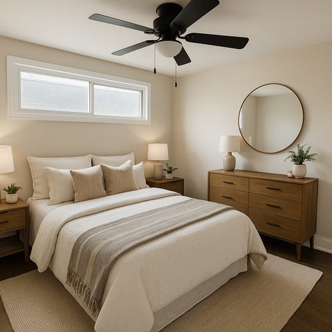 14409 Kimbark Ave, Dolton, IL 60419 - bedroom featuring dark wood finished floors, a ceiling fan, and baseboards