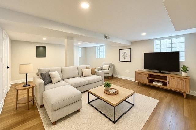14409 Kimbark Ave, Dolton, IL 60419 - living room with baseboards, recessed lighting, and light wood-type flooring