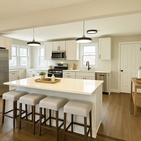 14409 Kimbark Ave, Dolton, IL 60419 - kitchen featuring stainless steel appliances, a sink, a kitchen bar, and light countertops