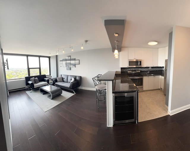 1850 N Clark St Unit 2106, Chicago, IL 60614 - living room featuring beverage cooler, baseboards, and wood finished floors