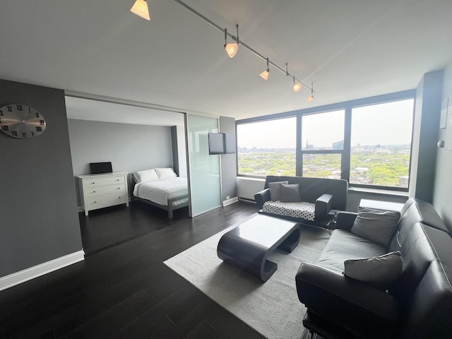 1850 N Clark St Unit 2106, Chicago, IL 60614 - living room with rail lighting, dark wood-type flooring, and baseboards