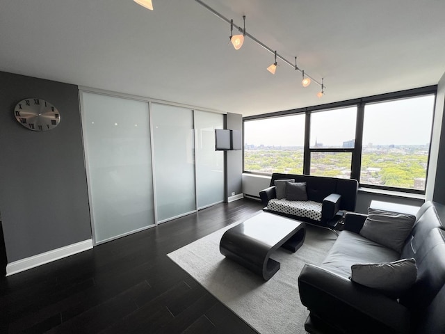 1850 N Clark St Unit 2106, Chicago, IL 60614 - living room featuring track lighting, dark wood-style floors, and baseboards