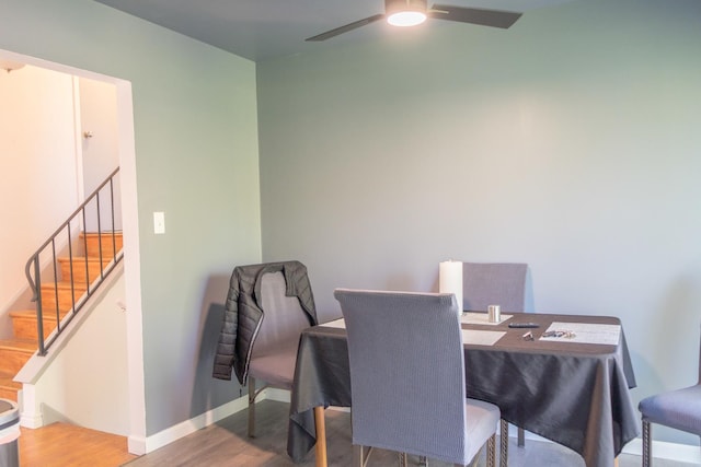 34 E 159th St, South Holland, IL 60473 - dining room with ceiling fan, wood finished floors, stairs, and baseboards