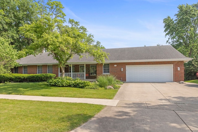 1527 62nd St, Downers Grove, IL 60516 - ranch-style house featuring concrete driveway, a garage, a front yard, brick siding, and roof with shingles