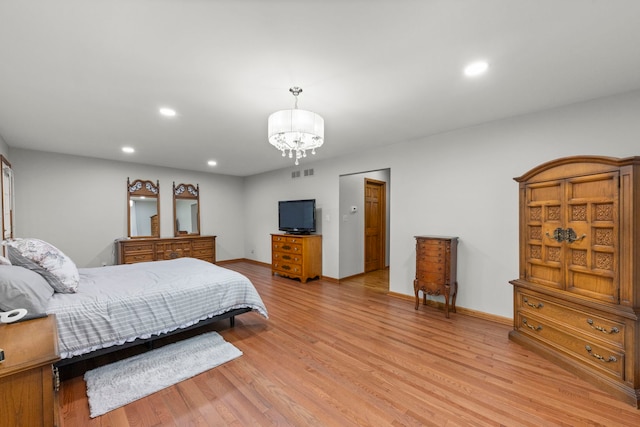 1527 62nd St, Downers Grove, IL 60516 - bedroom with recessed lighting, light wood finished floors, and a chandelier