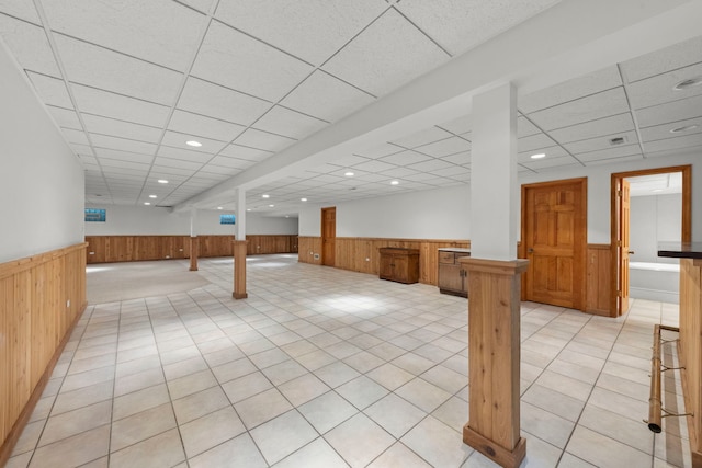 1527 62nd St, Downers Grove, IL 60516 - finished basement featuring wainscoting, a drop ceiling, wood walls, and recessed lighting