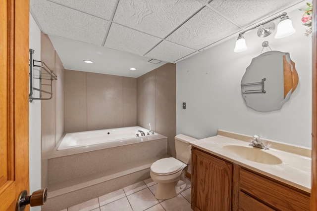 1527 62nd St, Downers Grove, IL 60516 - full bathroom with a garden tub, tile patterned floors, vanity, and a paneled ceiling