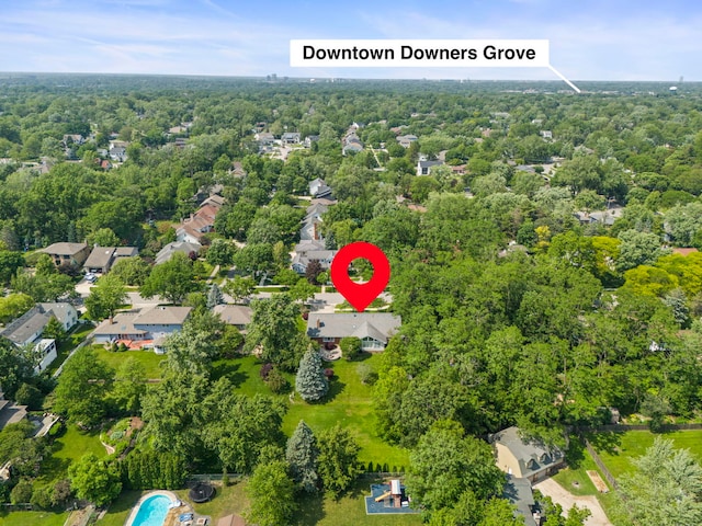 1527 62nd St, Downers Grove, IL 60516 - aerial view of property and surrounding area with a heavily wooded area