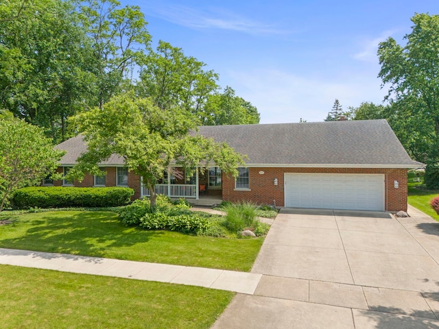 1527 62nd St, Downers Grove, IL 60516 - ranch-style home with driveway, an attached garage, a front yard, and brick siding