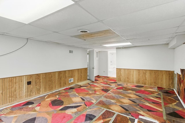 2236 Thornton Lansing Rd, Lansing, IL 60438 - finished below grade area with wooden walls, a wainscoted wall, and a drop ceiling