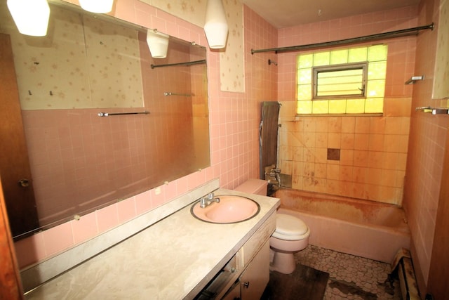 20340 Keeler Ave, Matteson, IL 60443 - bathroom with tile walls, toilet, vanity, and  shower combination