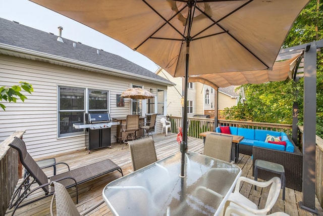 595 Sudbury Cir, Oswego, IL 60543 - deck with outdoor dining space, outdoor lounge area, and area for grilling