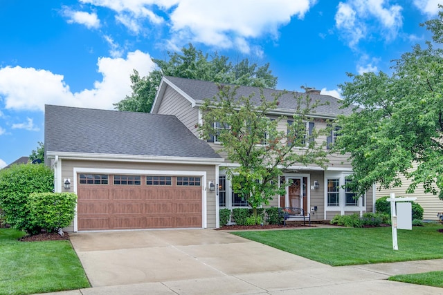 27W317 Victoria Ln, Winfield, IL 60190 - view of front of house featuring a garage, a front lawn, a shingled roof, and driveway
