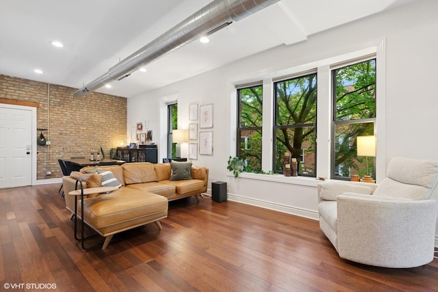 1956 W Bradley Pl Unit 2W, Chicago, IL 60613 - living area with brick wall, hardwood / wood-style flooring, and recessed lighting