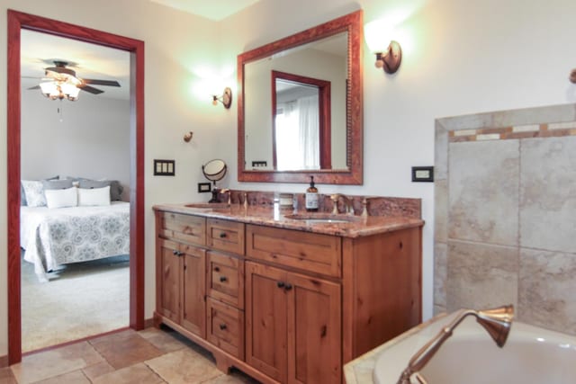 6421 157th St W, Oak Forest, IL 60452 - ensuite bathroom with double vanity, a ceiling fan, and a bathtub