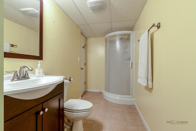 1430 Mcclellan Ct, Lindenhurst, IL 60046 - full bathroom with a paneled ceiling, a shower stall, vanity, tile patterned floors, and baseboards