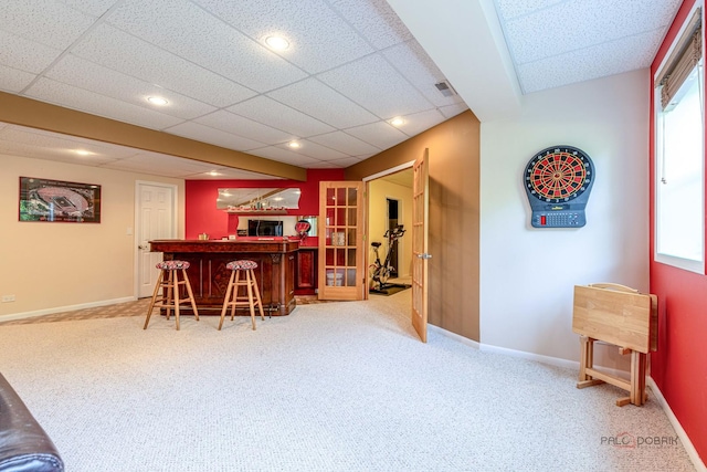 1430 Mcclellan Ct, Lindenhurst, IL 60046 - indoor dry bar featuring carpet floors, baseboards, and a drop ceiling
