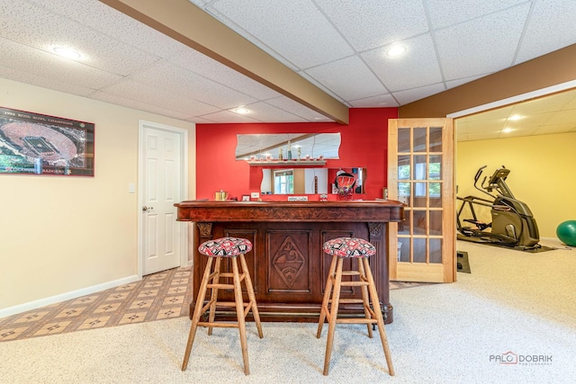 1430 Mcclellan Ct, Lindenhurst, IL 60046 - indoor dry bar featuring recessed lighting, carpet flooring, a paneled ceiling, and baseboards