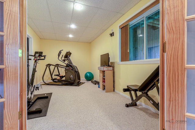 1430 Mcclellan Ct, Lindenhurst, IL 60046 - exercise area featuring a drop ceiling, carpet, baseboards, and recessed lighting