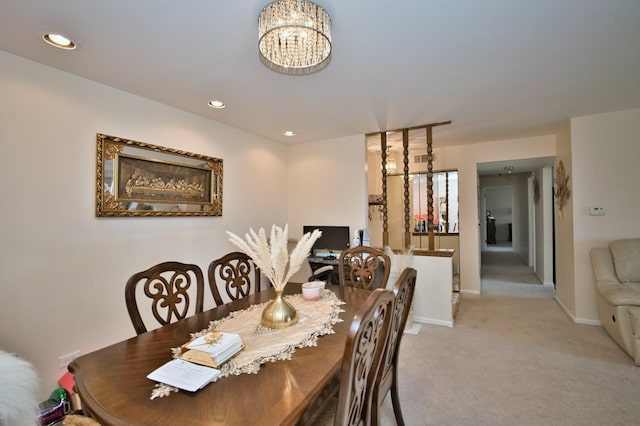 4901 Golf Rd Unit 310, Skokie, IL 60077 - dining area with light colored carpet, a chandelier, baseboards, and recessed lighting