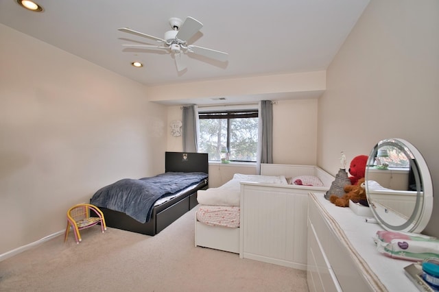 4901 Golf Rd Unit 310, Skokie, IL 60077 - bedroom with light carpet, recessed lighting, and a ceiling fan