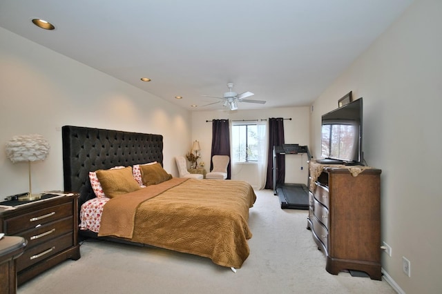 4901 Golf Rd Unit 310, Skokie, IL 60077 - bedroom with light colored carpet, a ceiling fan, and recessed lighting