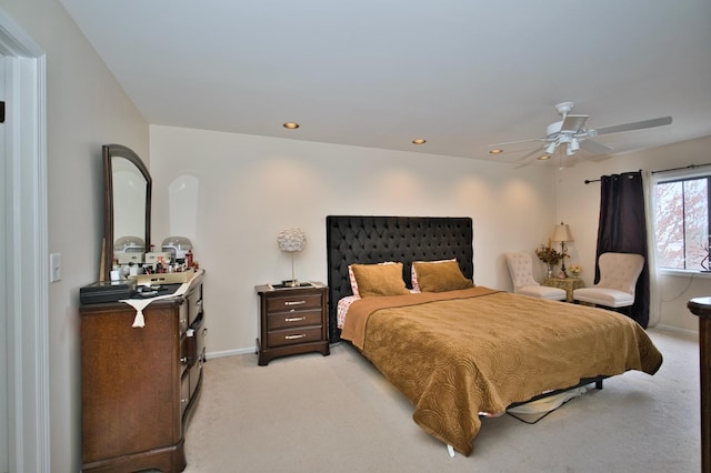 4901 Golf Rd Unit 310, Skokie, IL 60077 - bedroom featuring light colored carpet, baseboards, a ceiling fan, and recessed lighting