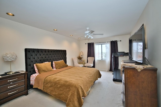 4901 Golf Rd Unit 310, Skokie, IL 60077 - bedroom featuring light colored carpet, a ceiling fan, recessed lighting, and baseboards