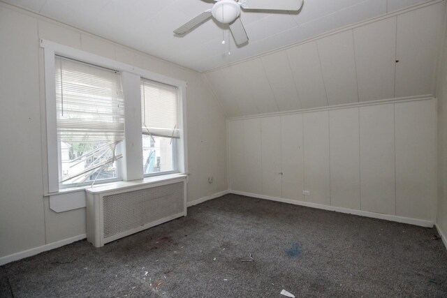 2244 W Irving Park Rd, Chicago, IL 60618 - additional living space featuring radiator heating unit, carpet floors, a ceiling fan, lofted ceiling, and baseboards